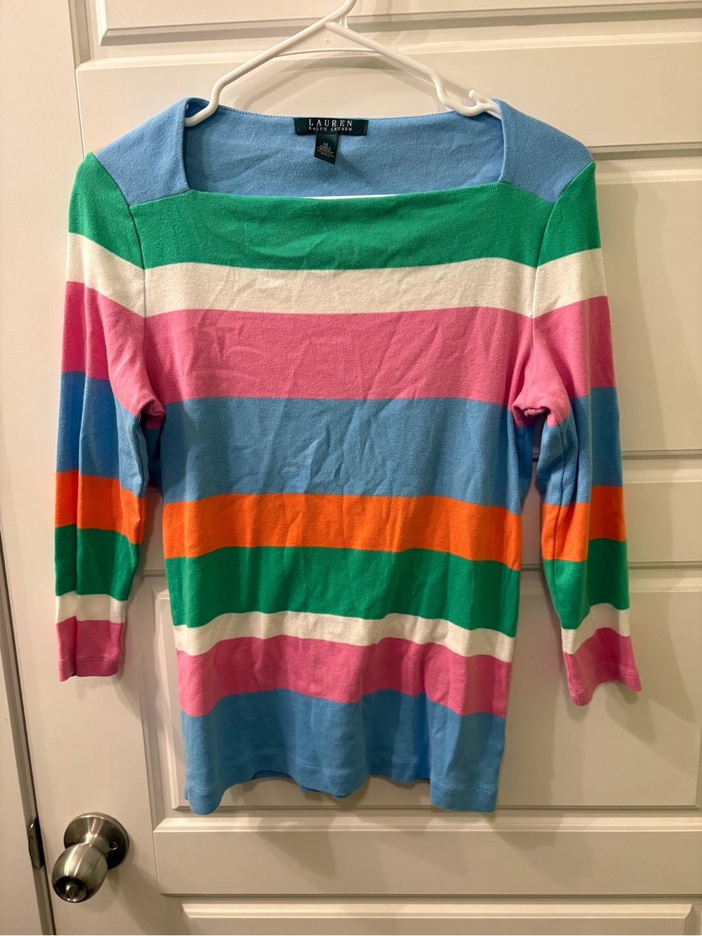 Ralph Lauren Blue, White and Green‎ Striped Knit Top